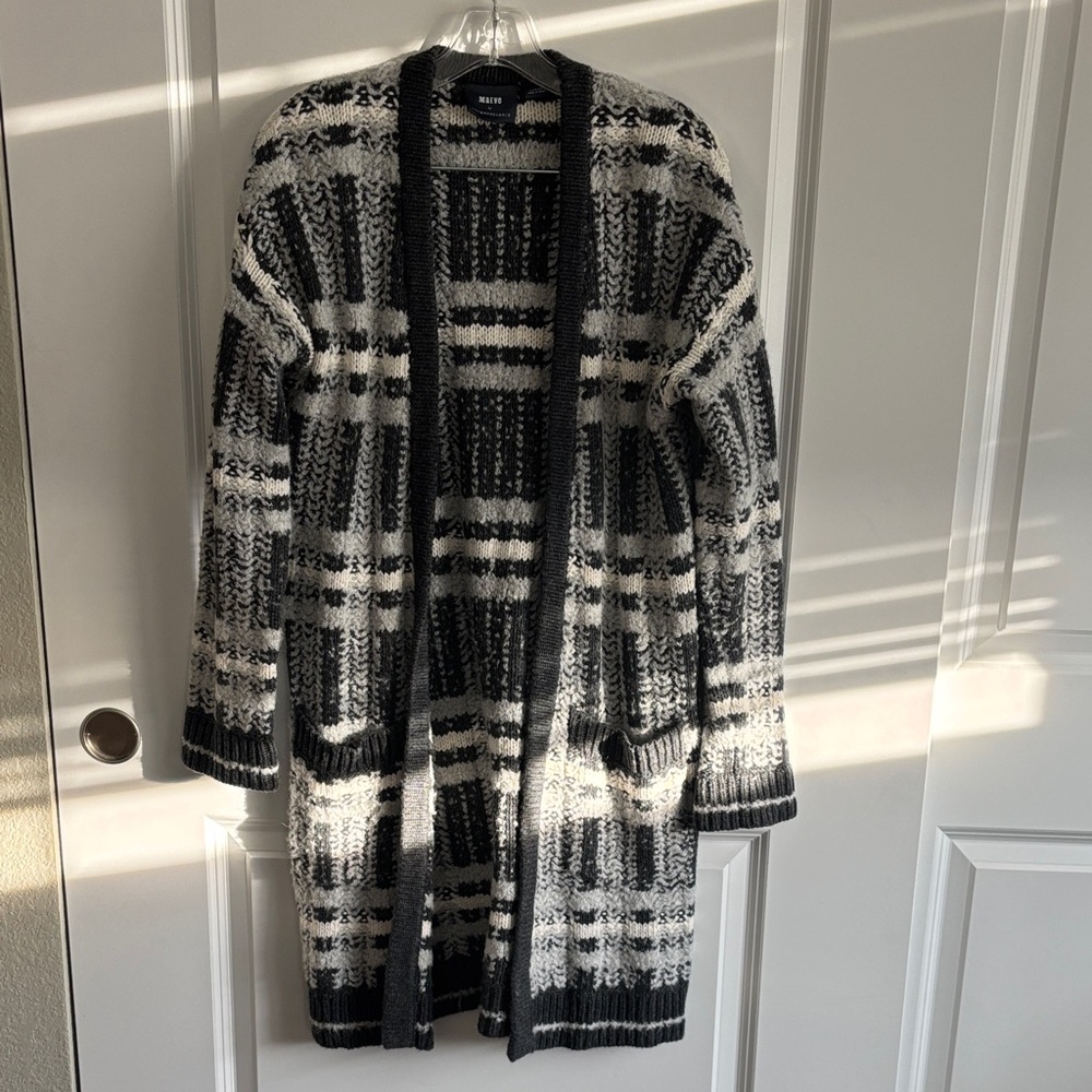 Maeve Black and White Striped Cardigan
